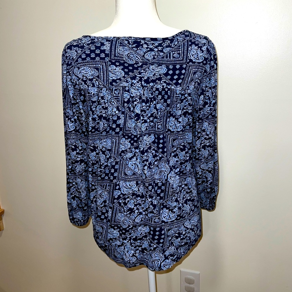 Lucky Brand Blue Paisley Tie Front Blouse Boho Fall Top - Picture 6 of 9